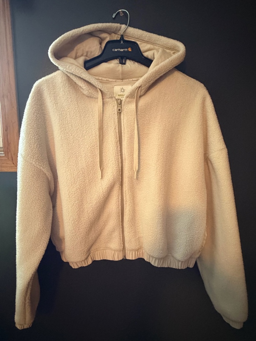 aerie Cream Sherpa Zip Hoodie Jacket